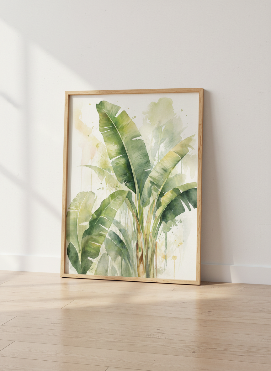 Banana Leaf Watercolor Print | Tropical Greenery, Botanical Living Room Art