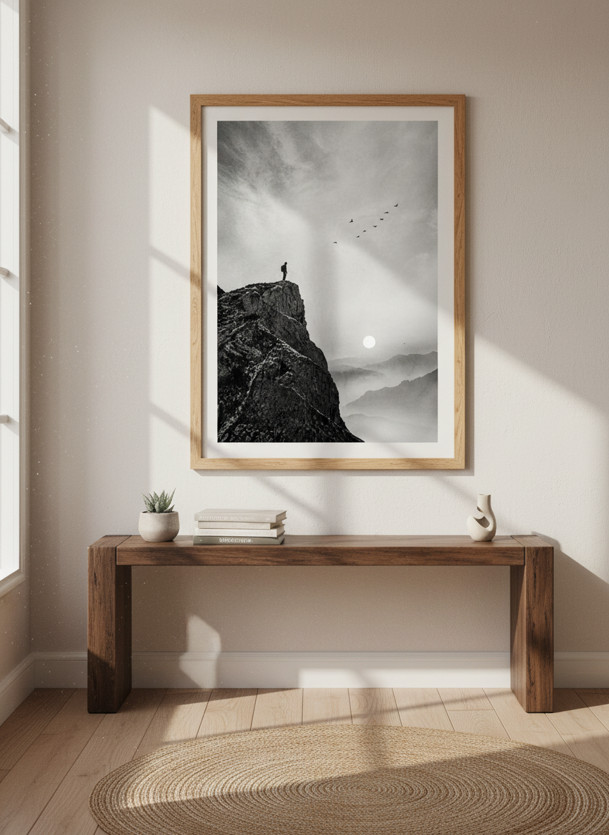 Mountain Hiker Wall Art Print | Black &amp; White Landscape Decor | Minimalist Poster