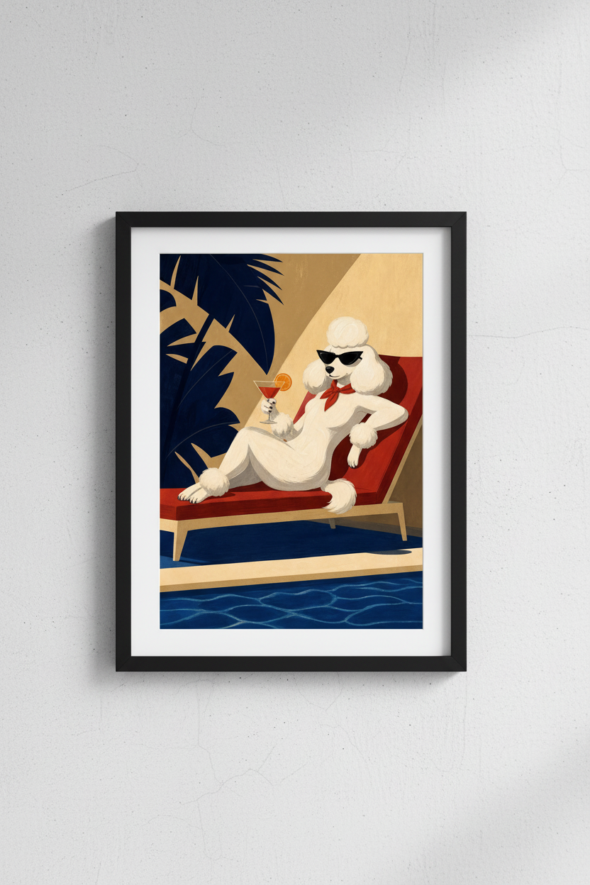 Poodle Wall Art | Retro Poolside Glam, Living Room Decor