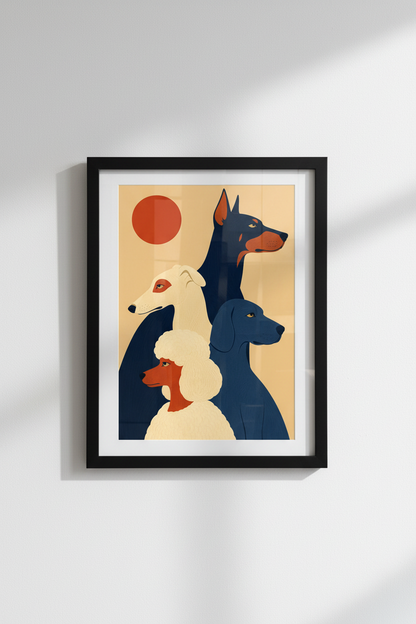 modern dog poster | Midcentury navy rust livingroom print