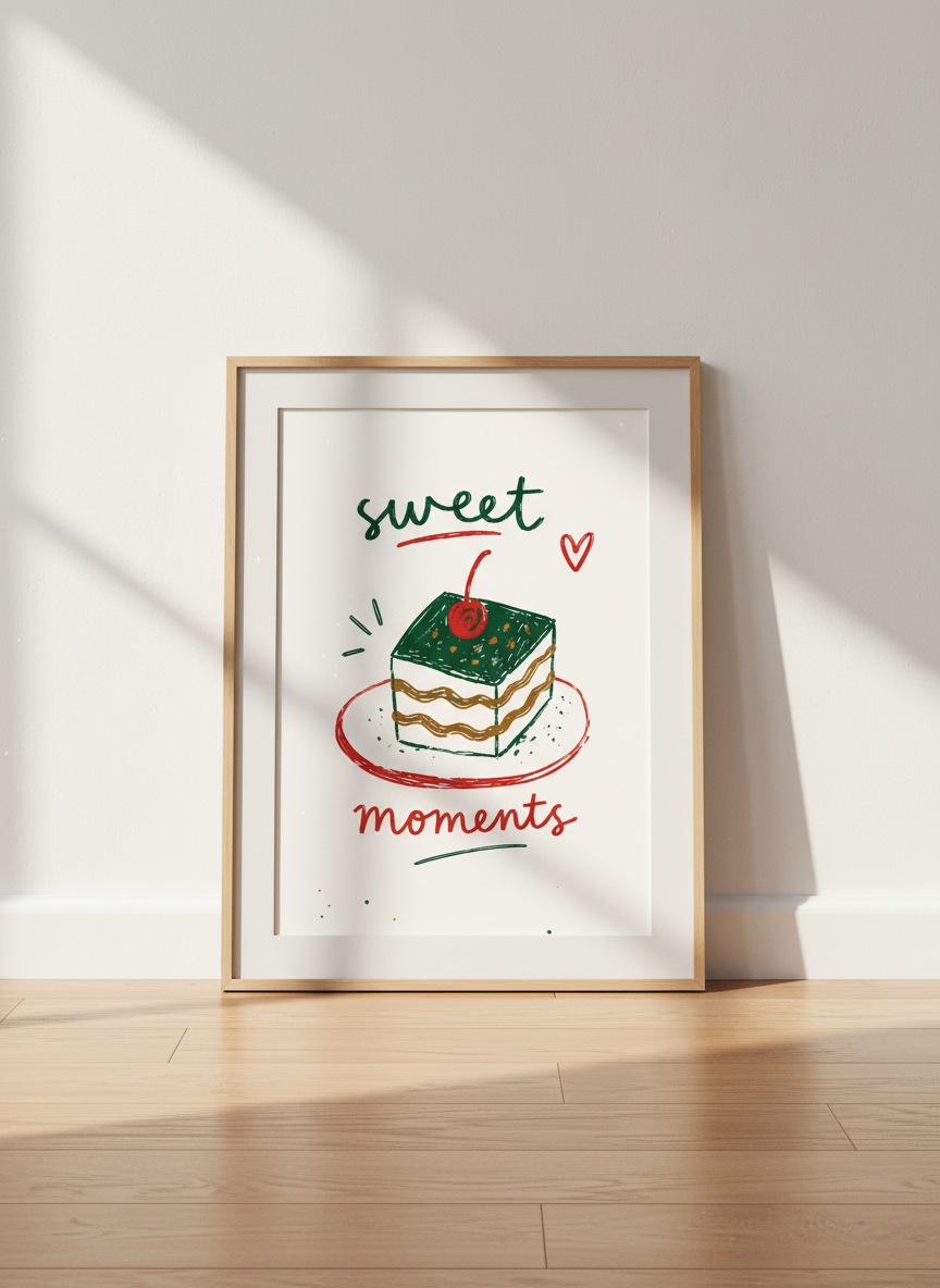 Sweet Moments Cake Wall Art Print | Kitchen Dining Decor | Whimsical Food Poster