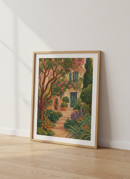 Mediterranean Garden Wall Art | Impressionist Floral Landscape, Living Room Decor Poster