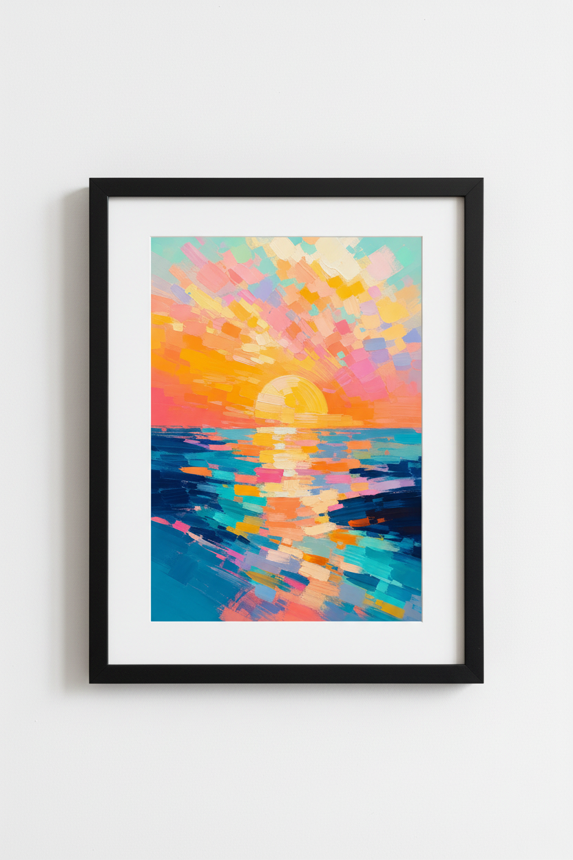 sunset ocean print | Vibrant Impressionist Colors, Coastal Bedroom