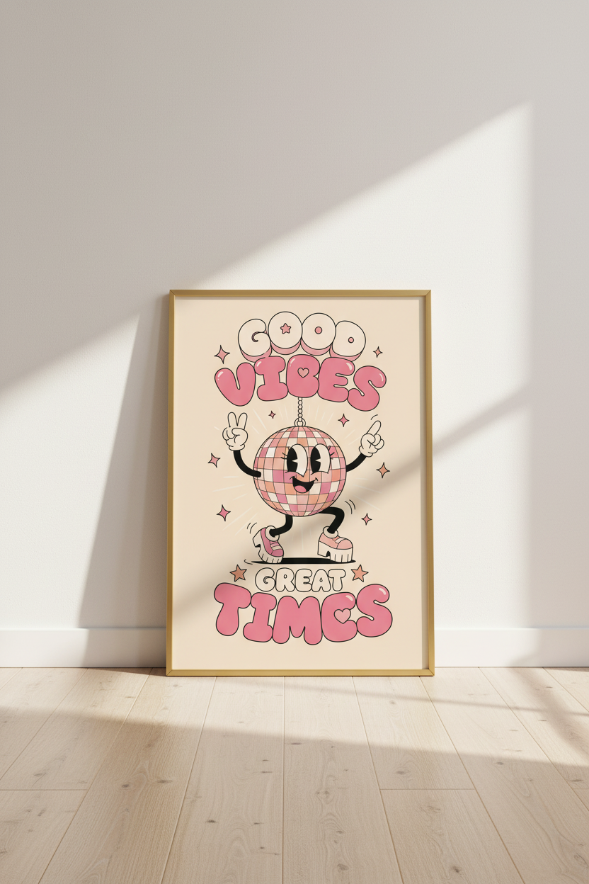 Retro Disco Poster | Pastel Pink Funk Living Room Decor
