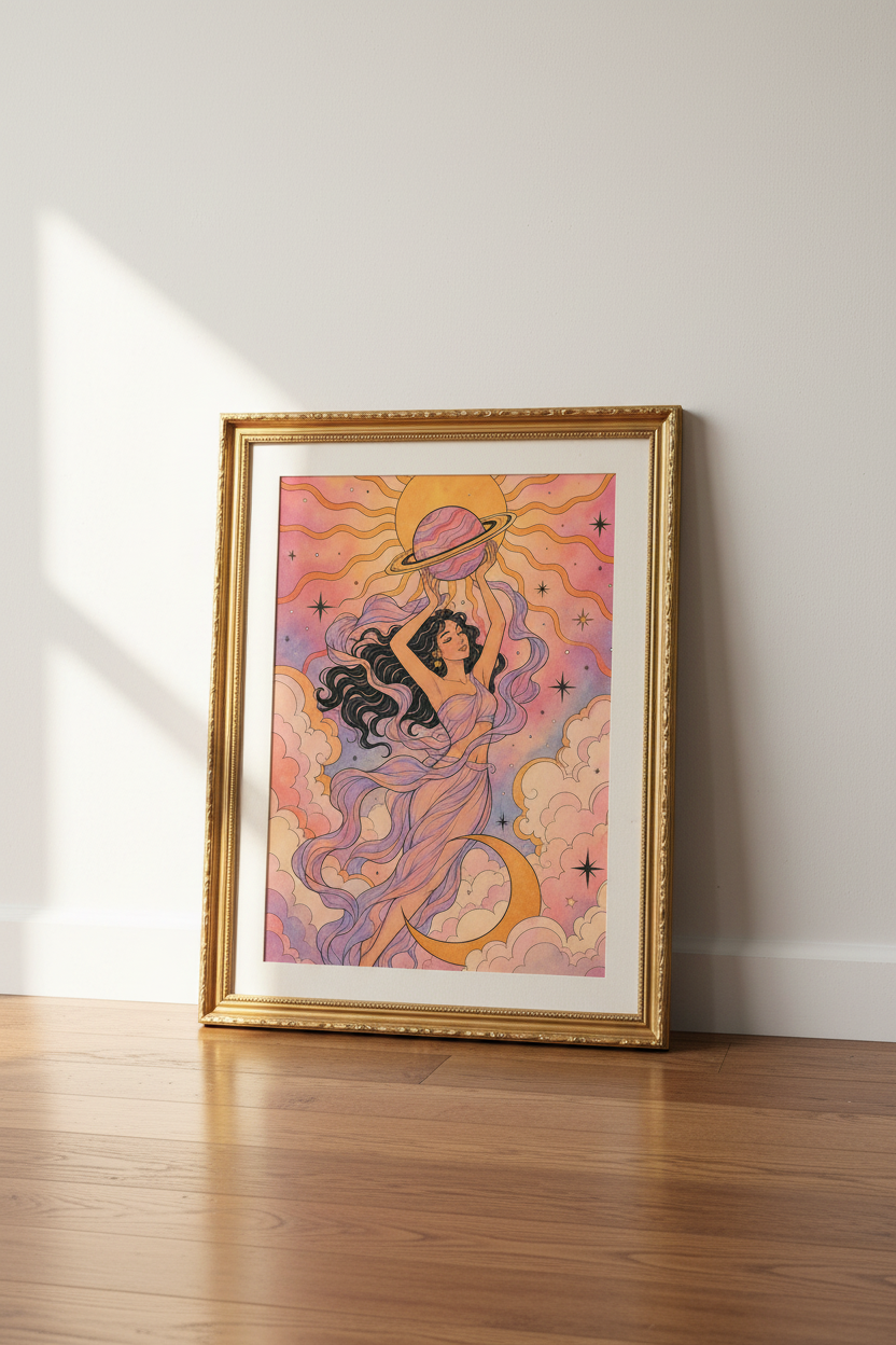 celestial art print | boho pastel goddess, bedroom decor
