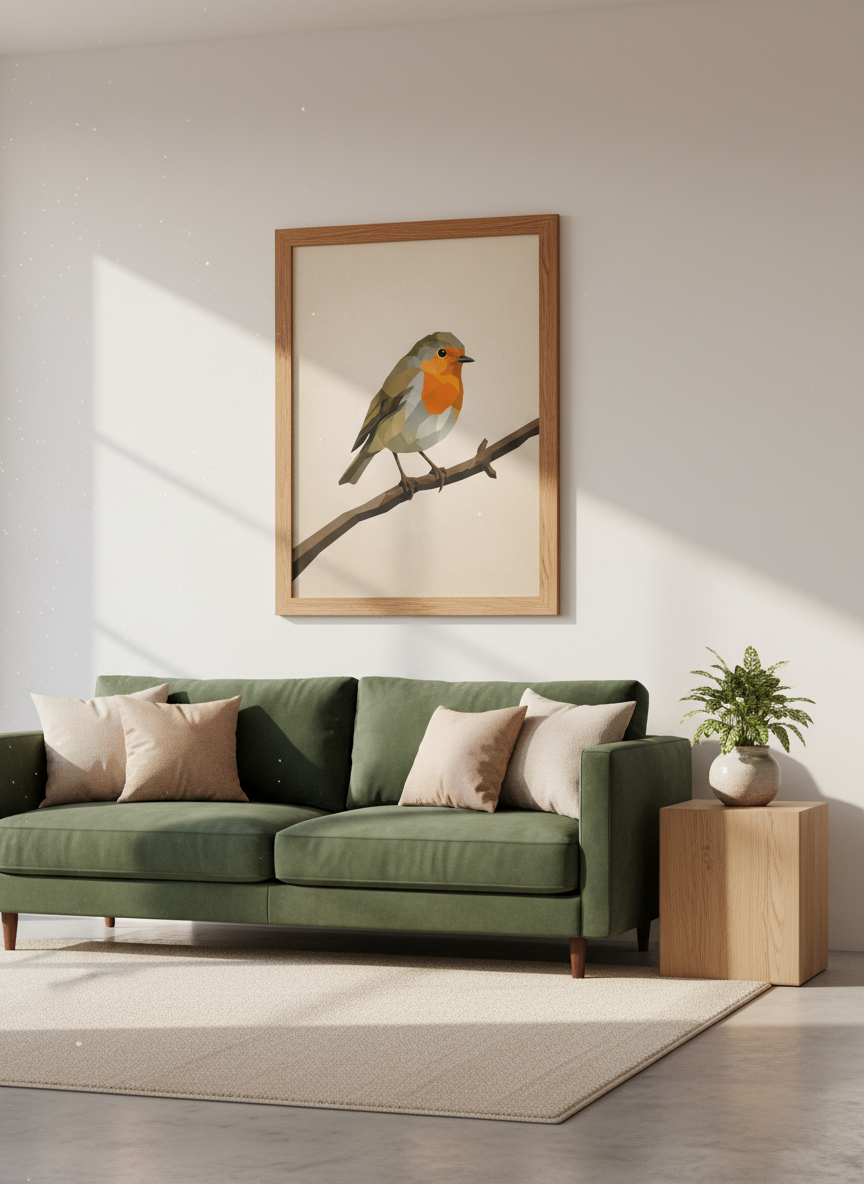 Low Poly Robin Art Print | Geometric Bird Wall Art, Nursery Decor, Modern Animal Poster