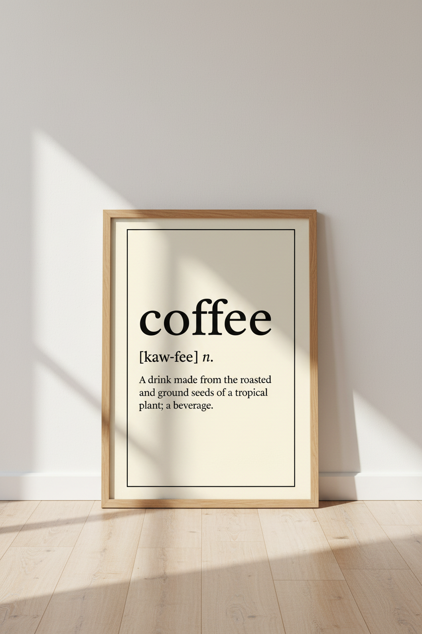Minimalist Coffee Definition Wall Art Print | Kitchen Coffee Nook Decor | Beige Aesthetic Poster | Unframed, Framed, Digital