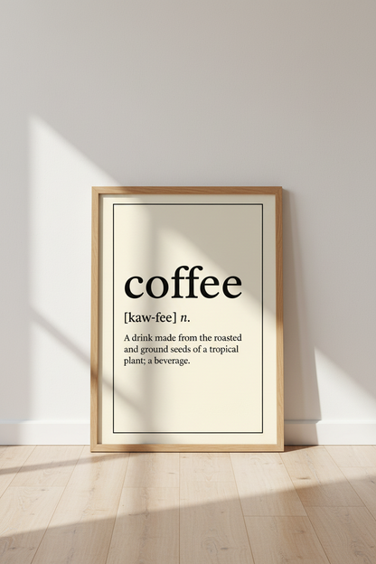 Minimalist Coffee Definition Wall Art Print | Kitchen Coffee Nook Decor | Beige Aesthetic Poster | Unframed, Framed, Digital
