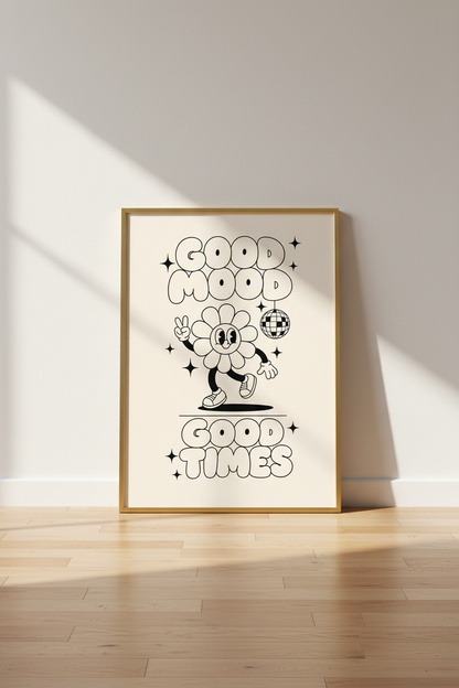 Retro Flower Poster | Line Art Cream, Living Room Decor