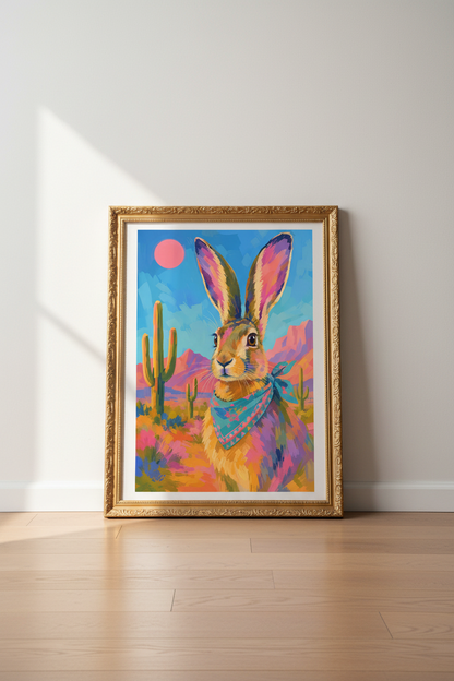 Desert Rabbit Poster | Southwestern Colorful Art, Nursery Decor