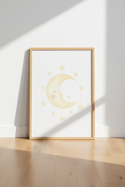 Nursery Moon Star Wall Art Print | Baby Room Decor | Aesthetic Dreamy Framed Poster | Ready to Hang Children&