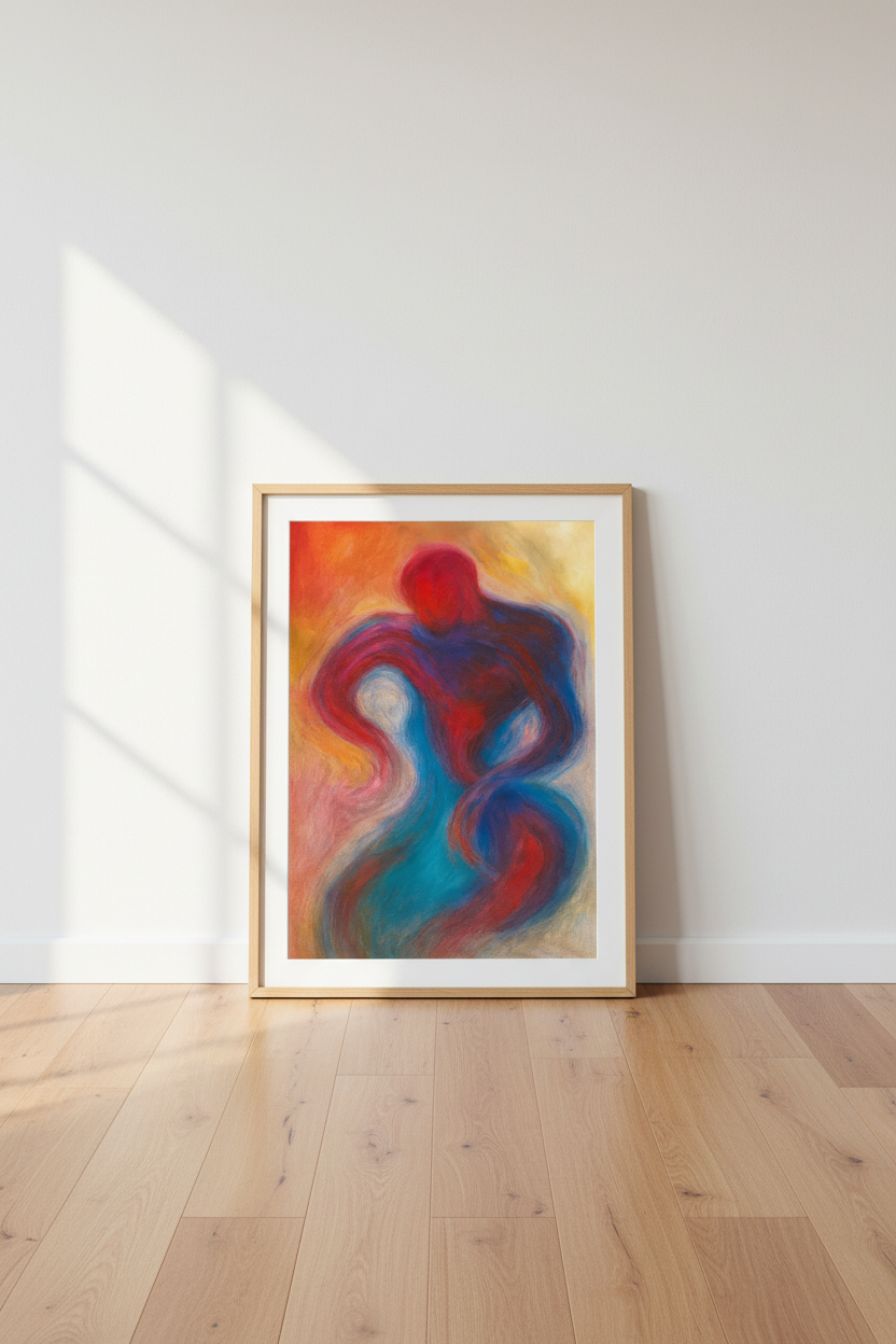 Abstract Figurative Frame Art | Energetic Wall Decor | Modern Home Aesthetics | Ready to Hang Love Couple Poster