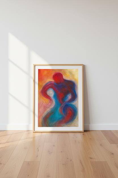 Abstract Figurative Frame Art | Energetic Wall Decor | Modern Home Aesthetics | Ready to Hang Love Couple Poster