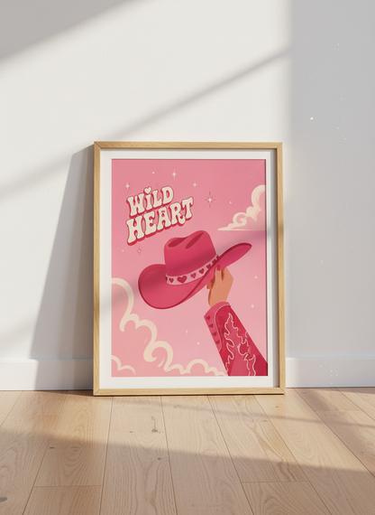 Wild Heart Pink Cowgirl Wall Art | Retro Western Poster, Dorm &amp; Bedroom Decor