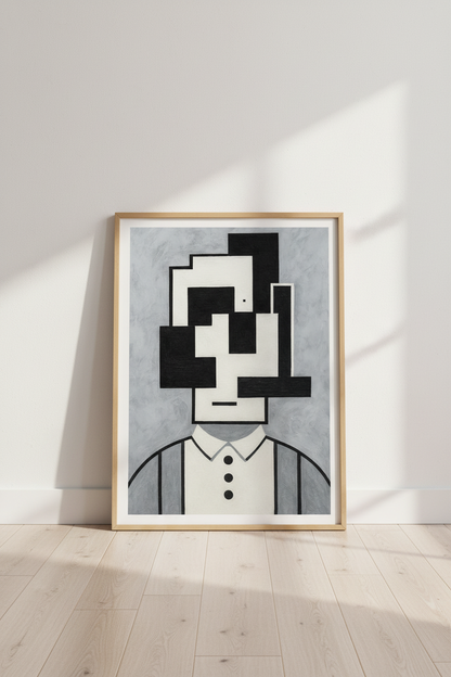 Abstract Art Deco Man Framed Wall Art | Retro Living Room Decor | Geometric Minimalist Poster Print