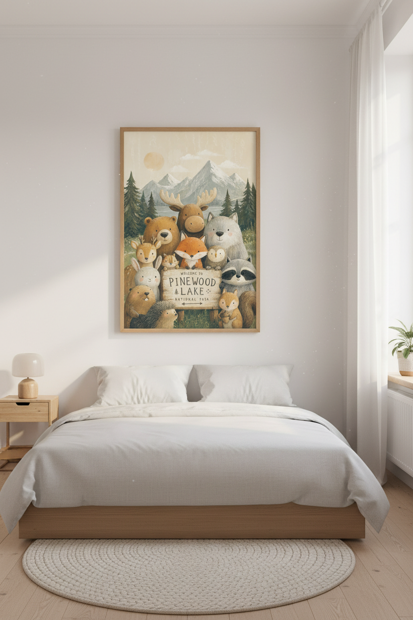 Woodland Animals National Park Wall Art | Nursery Forest Decor | Whimsical Poster