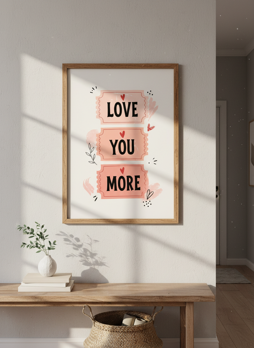 Love You More Tickets Wall Art | Blush Pink Valentine Decor, Nursery Print