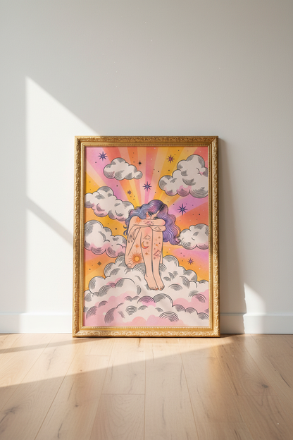 celestial wall art | Pastel Retro Sun-Moon Bedroom Decor