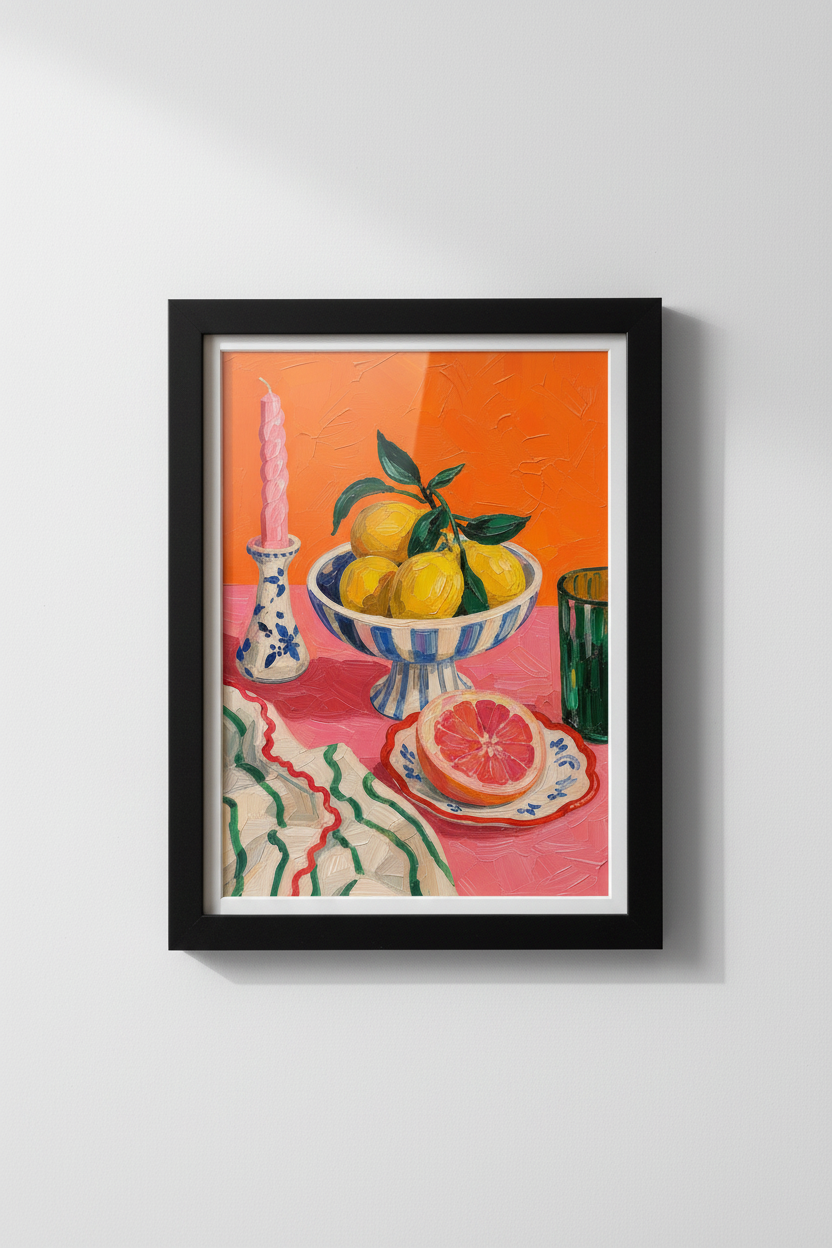 Lemon Still Life Print | Colorful Impasto, Kitchen Decor