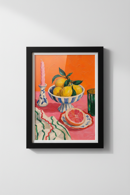 Lemon Still Life Print | Colorful Impasto, Kitchen Decor