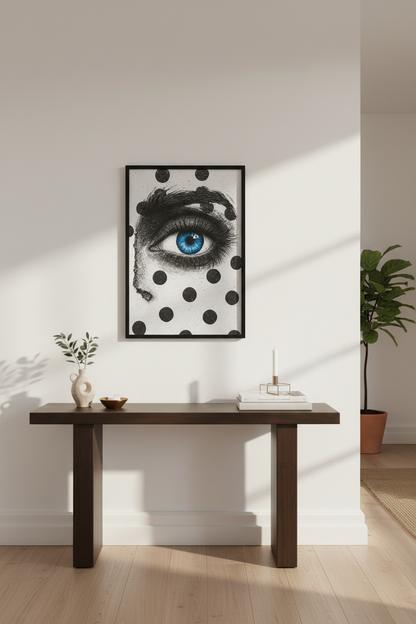 Abstract Eye Framed Wall Art | Modern Home Decor | Pop Art Inspired Poster Print | Ready to Hang Black &amp; White Blue Eye Art