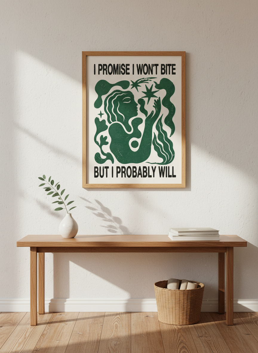Abstract Woman Art Print | Whimsical Green Wall Decor | Boho Mid-Century Poster Gift