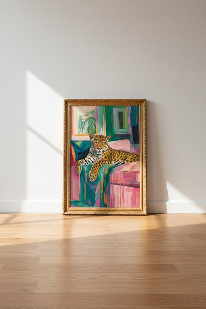 Leopard Wall Art | Colorful Abstract Tropical Living Room Decor