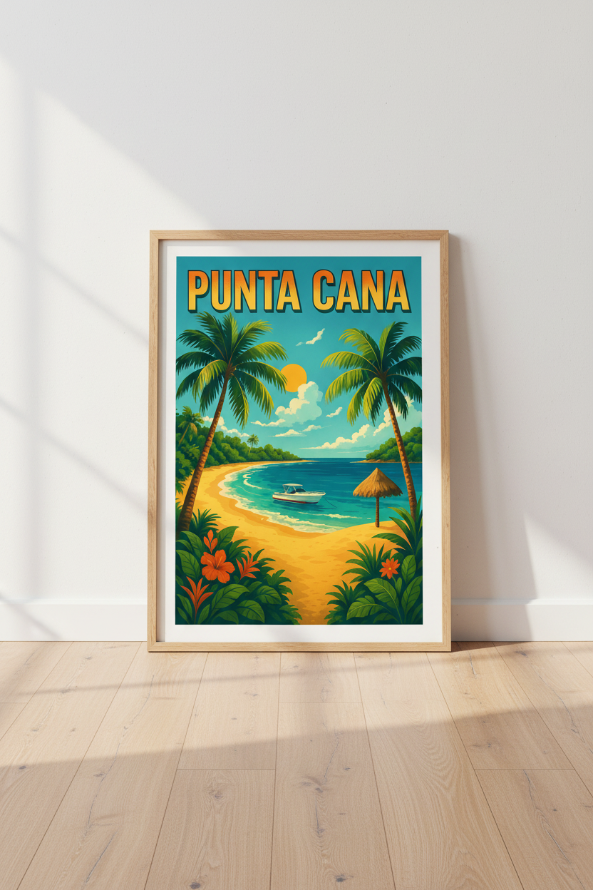 Retro Travel Punta Cana Wall Art Print | Boho Beach House Decor | Tropical Vacation Poster | Digital Download Available