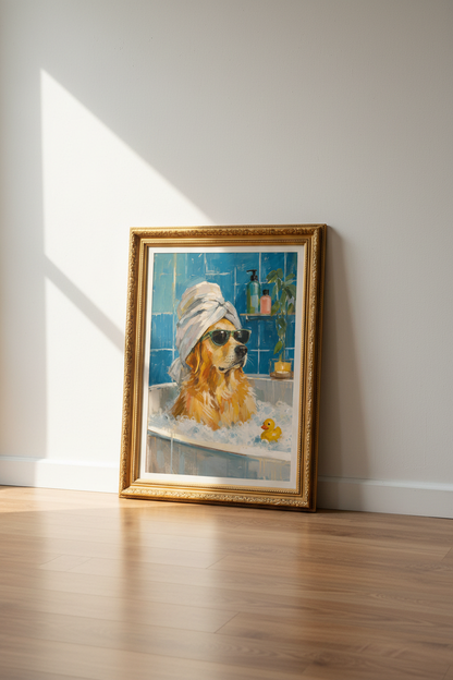 funny dog wall art | playful coastal colors, bathroom decor