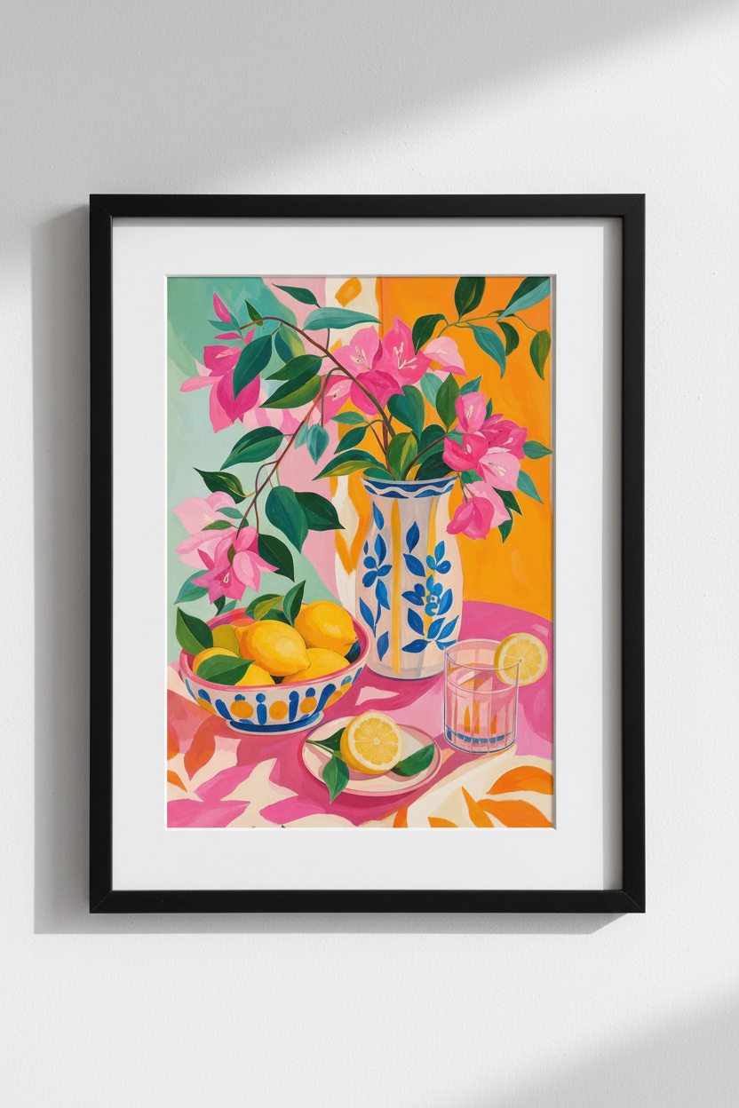 lemon still life art | Bold Pink Citrus, Kitchen Decor