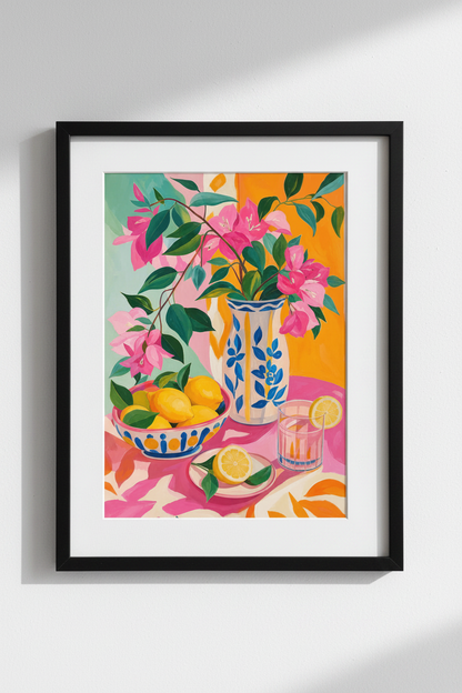 lemon still life art | Bold Pink Citrus, Kitchen Decor