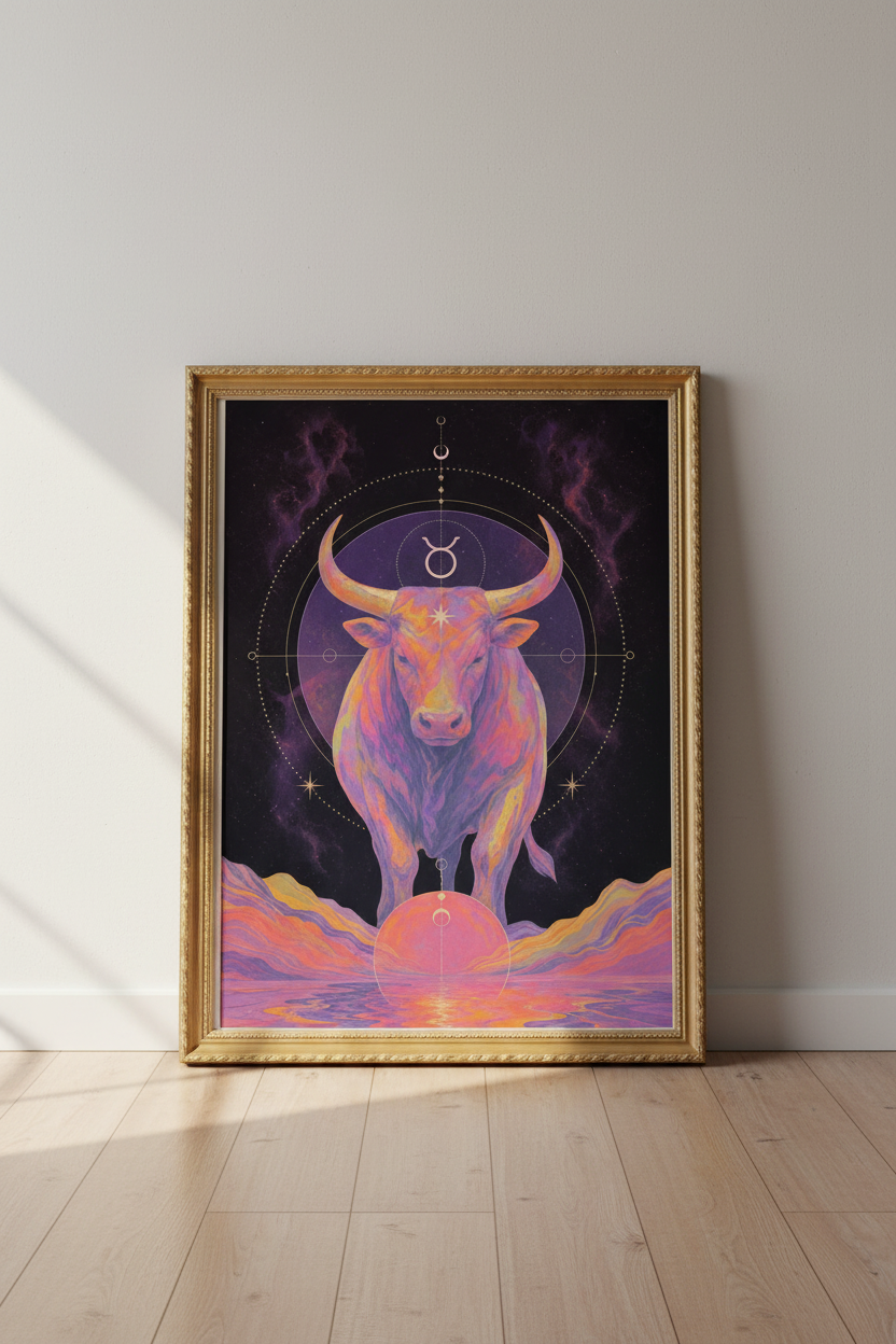 Taurus wall art | Cosmic neon boho, Bedroom decor