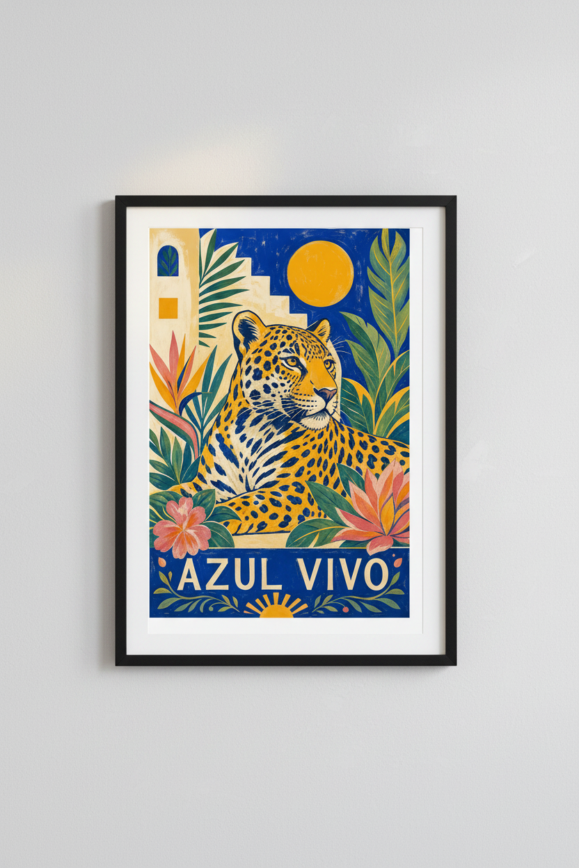 tropical leopard art | Bold Blue &amp; Gold, Living Room Decor