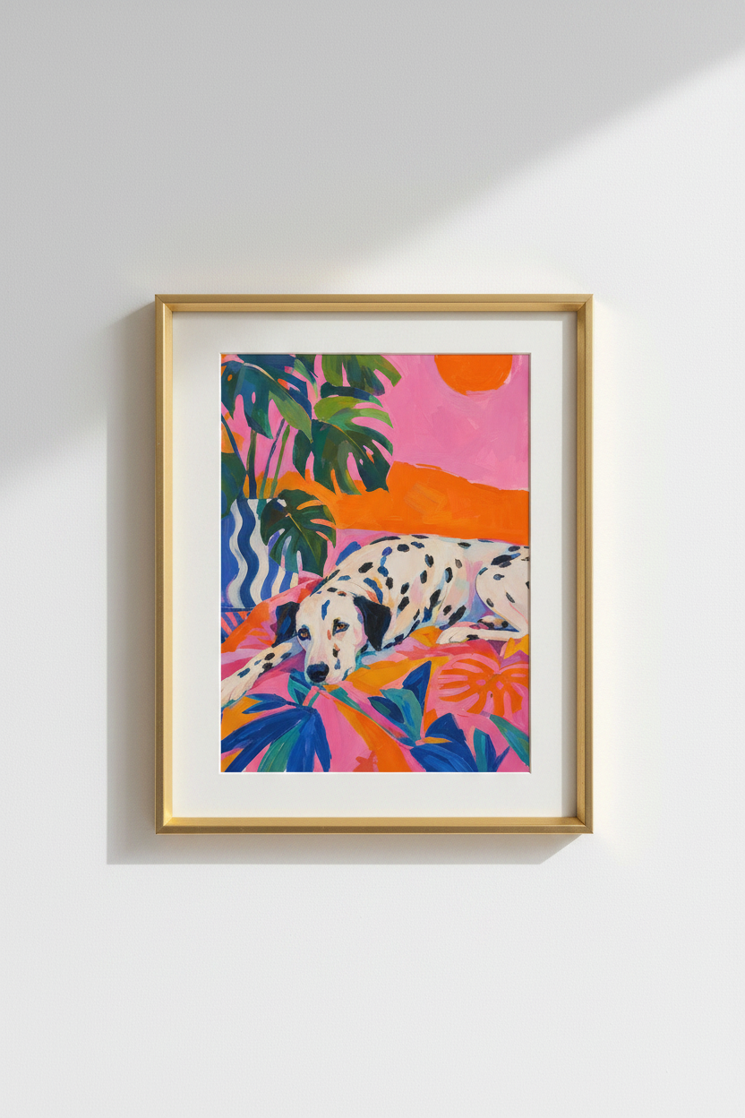 dalmatian wall art | tropical neon print, living room