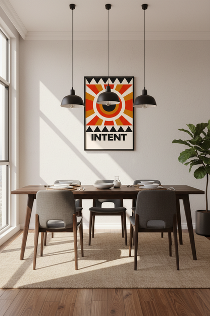 Abstract Geometric Wall Art Print | Mid Century Modern Decor | Minimalist Intent Poster | Retro Sunburst Home Office Art