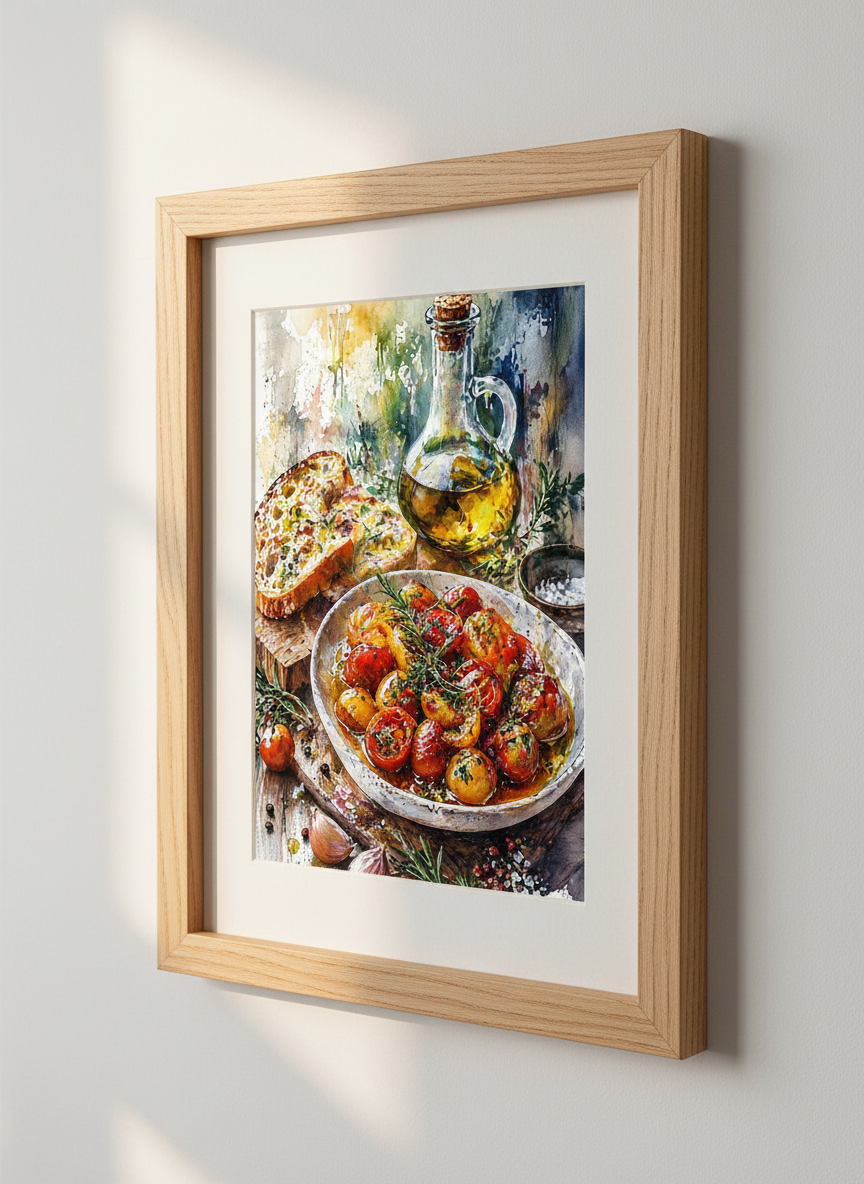 Roasted Tomatoes Watercolor Art | Mediterranean Food Poster, Kitchen Wall Decor