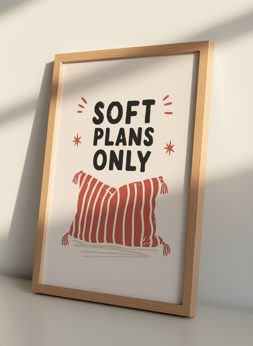 Soft Plans Only Print | Minimalist Quote Art, Cozy Bedroom Decor | Hygge Wall Art
