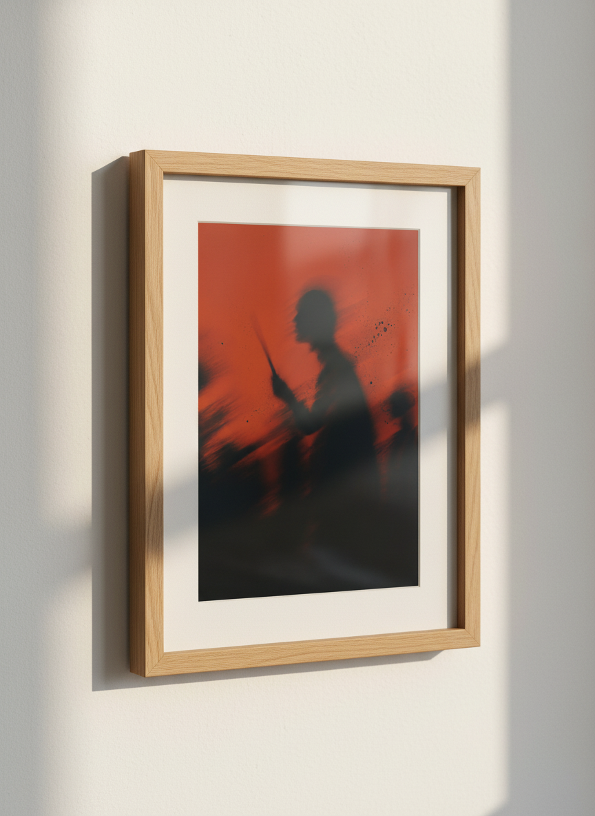Abstract Shadow Art Print | Dark Academia Wall Decor, Moody Grunge Poster, Orange Art