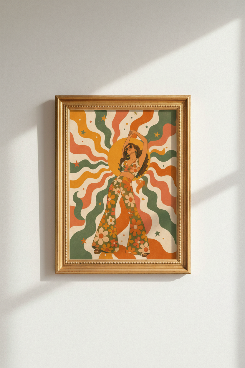 retro 70s wall art | groovy floral boho, living room decor