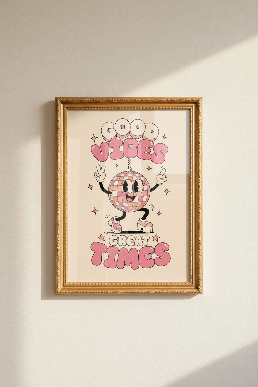 Retro Disco Poster | Pastel Pink Funk Living Room Decor