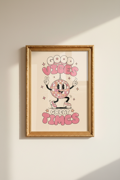 Retro Disco Poster | Pastel Pink Funk Living Room Decor