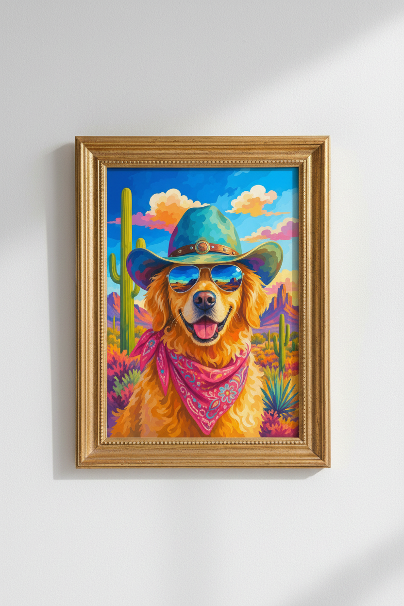 cowboy dog wall art | Vibrant Western Palette, Living Room