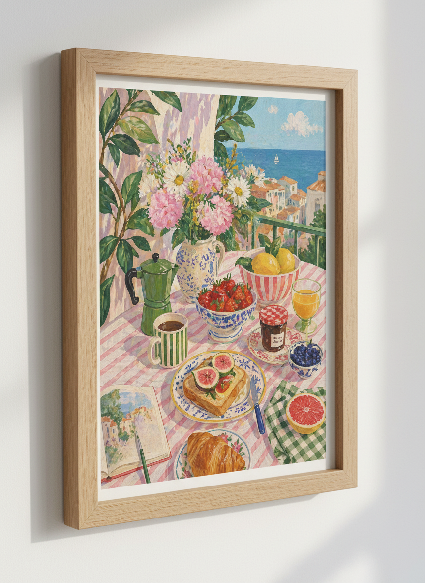 Amalfi Coast Breakfast Wall Art | Mediterranean Still Life Poster | Kitchen Decor