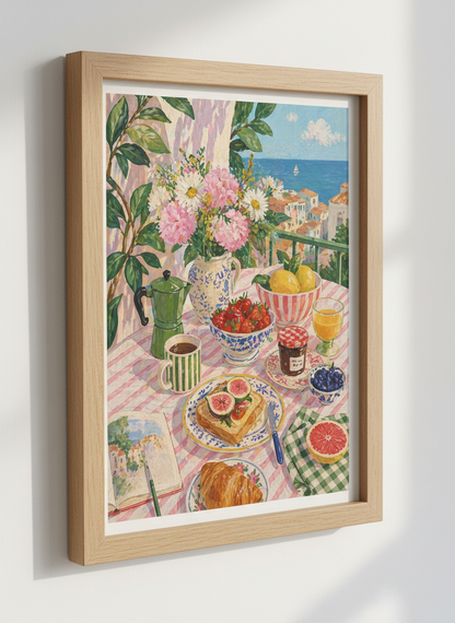 Amalfi Coast Breakfast Wall Art | Mediterranean Still Life Poster | Kitchen Decor