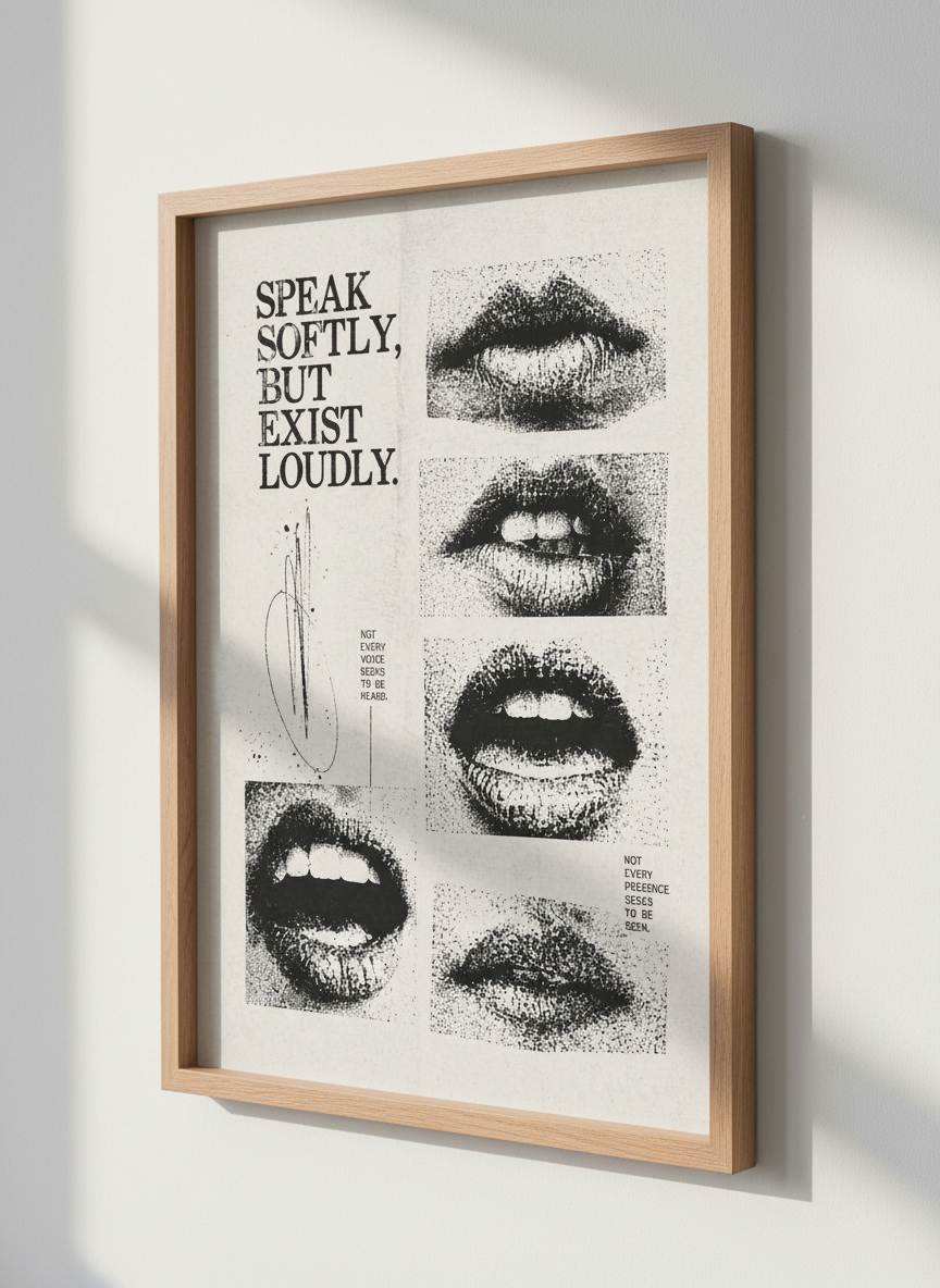 Speak Softly Exist Loudly Grunge Lips Poster | Aesthetic Dorm Decor | Minimalist Quote Art