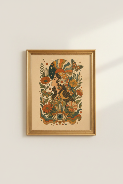boho wall art print | retro earth tones, living room decor