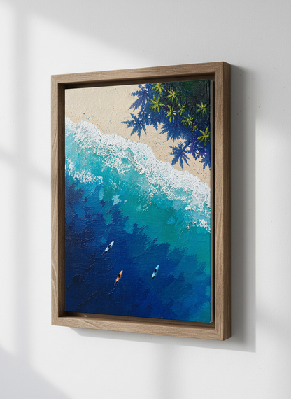 Surfers Aerial Beach Wall Art Print | Coastal Living Room Decor | Tropical Poster