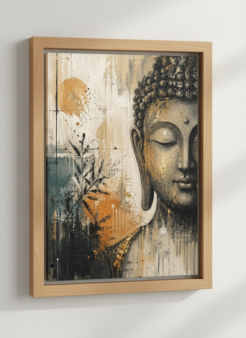 Abstract Buddha Wall Art | Gold &amp; Teal Zen Decor, Spiritual Meditation Poster
