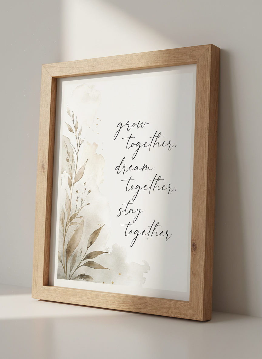 Grow Together Quote | Watercolor Botanical Wall Art, Couple&