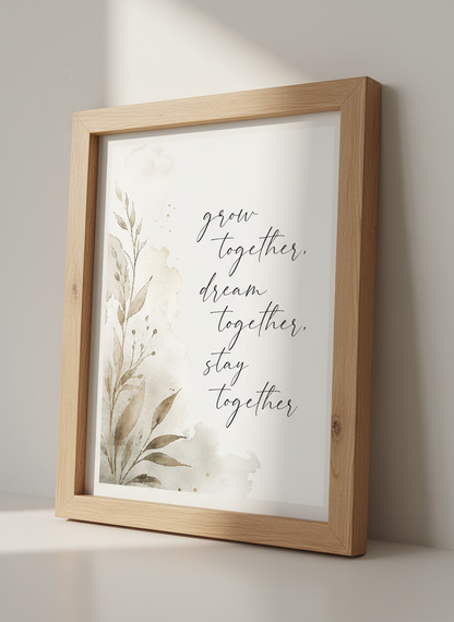 Grow Together Quote | Watercolor Botanical Wall Art, Couple&